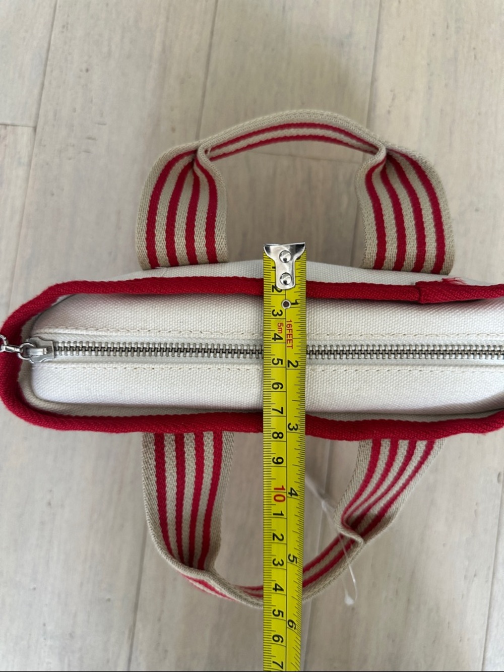 NWT Vintage Y2K Lacoste Cream Canvas Mini Tote with Red Stripes - Picture 10 of 11
